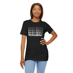 Pickleball x5 Gradient Stack Tee, a colorful graphic T-shirt with pickleball design on front, casual fit, by Printify.