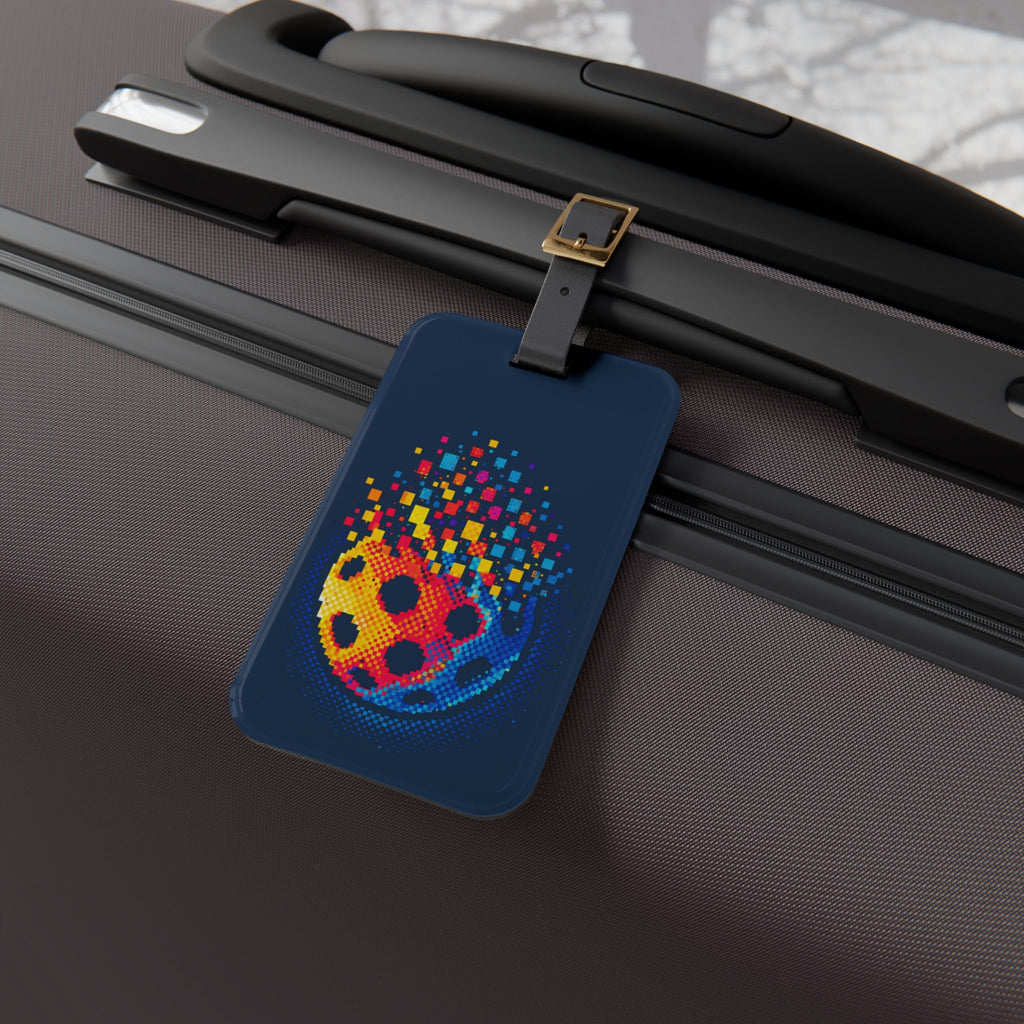 Matrix Burst Pickleball Court ID luggage tag with leather strap and buckle, durable accessory for travel and sports gear.