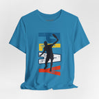 Men's Retro Pickleball Action T-Shirt with dynamic front silhouette and vertical "PICKLEBALL" text on the back.