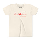 Kids' Youth Pickleball Tee with heartbeat and Lets Play Pickleball design, colorful graphic print on a kids' athletic t-shirt by Printify.