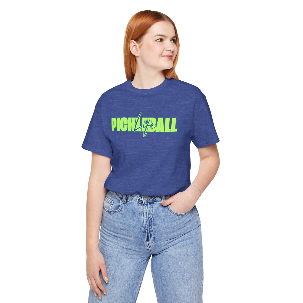 Pickleball Life Unisex T-Shirt — Bold Green & Blue Graphic Tee-PeaMac Tees