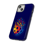 Printify Matrix Burst Pickleball phone case on iPhone, Samsung, and Google Pixel showcasing vibrant pickleball-themed design.
