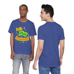Neon orange and electric green pickleball rally T-shirt with court graphic, made by Printify, casual athletic wear for pickleball enthusiasts