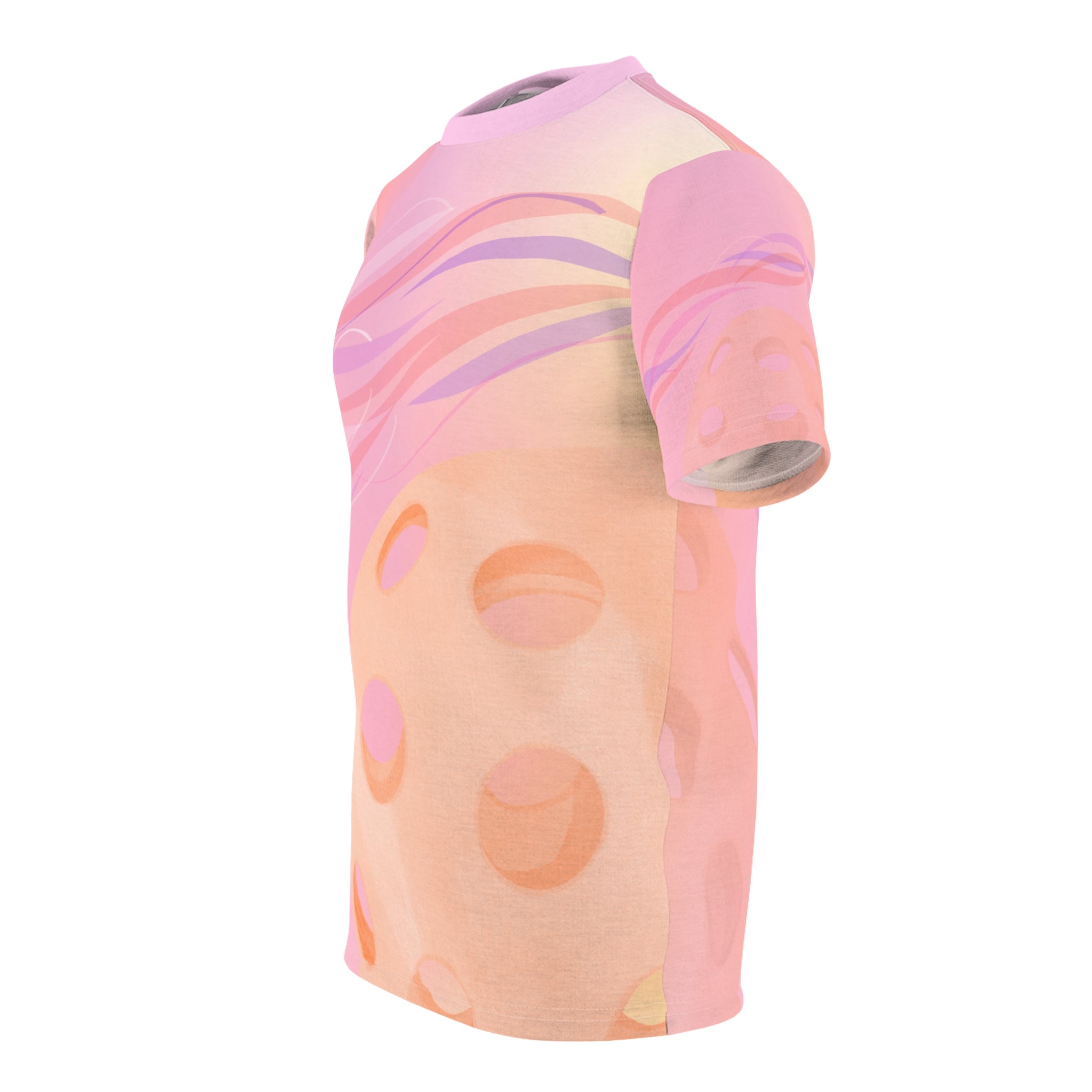 All-over print July Sunset Pickleball Tee by Printify, moisture-wicking unisex t-shirt with vibrant sunset design.