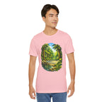 Hidden Forest Pickleball T-Shirt with Bainbridge Island tribute logo, unisex design, printed by Printify, in black and white.