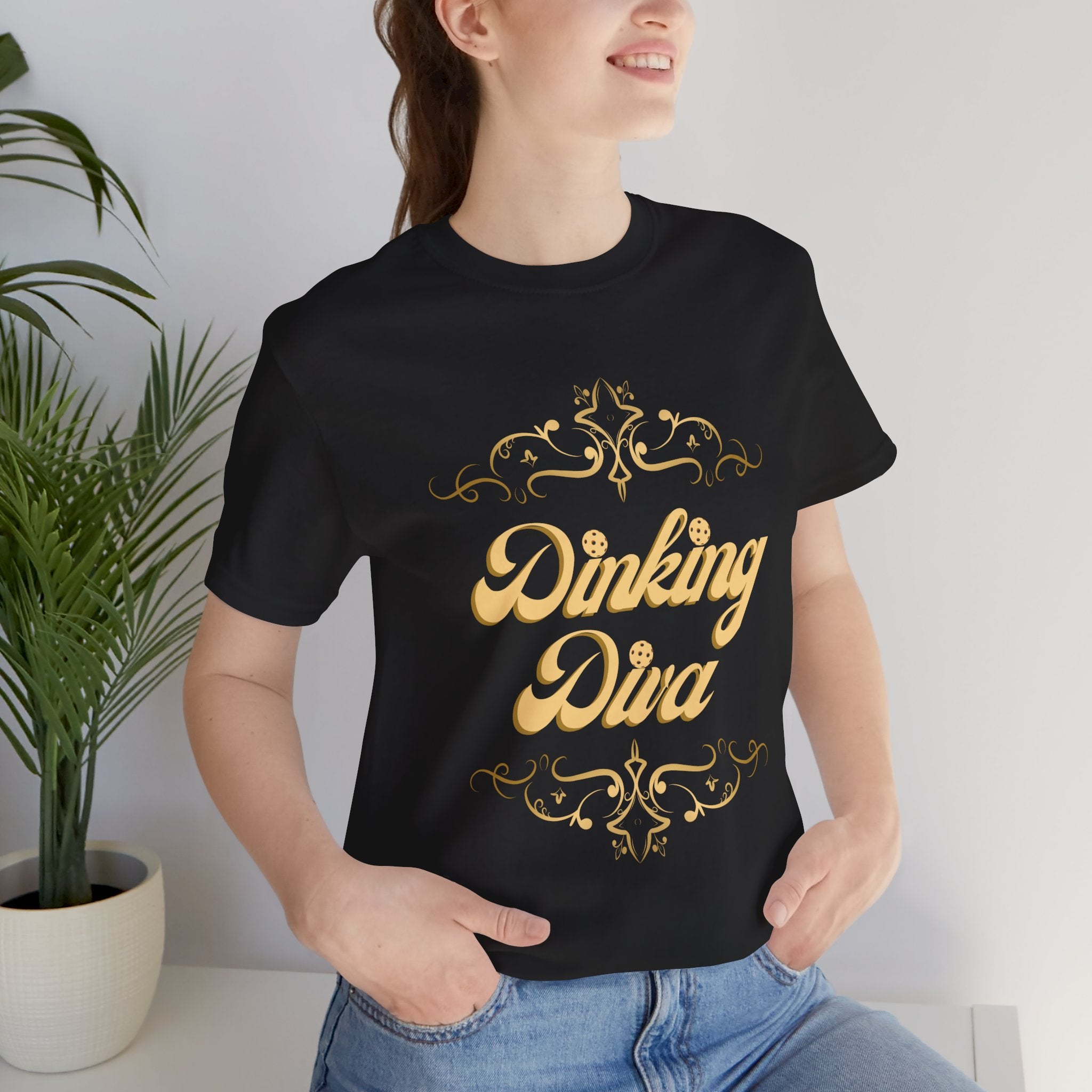 Dinking Diva Pickleball Tee | Gold Filigree Design, Elegant & Soft Sports T-shirt | 8 colors - Sizes Small to 3XL | Gift for Players