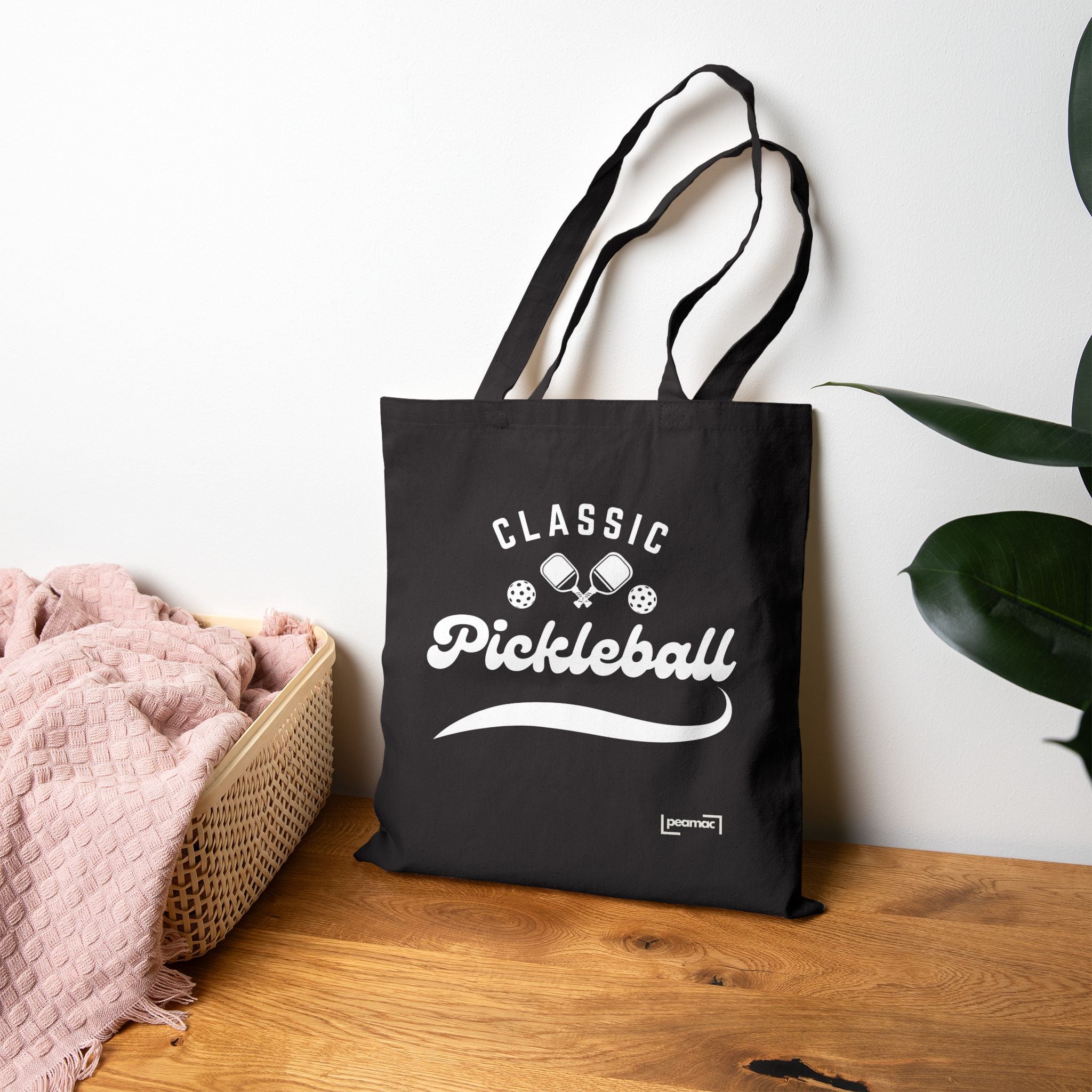 Pickleball Classic Canvas Tote for Gear & Gifts | Durable Black Cotton Shoulder Bag | Reusable Court & Travel Accessory