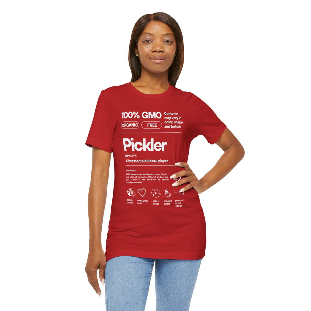 Women's Pickler Funny Definitions T-Shirt with white text, lightweight activewear designed for pickleball enthusiasts by Printify.
