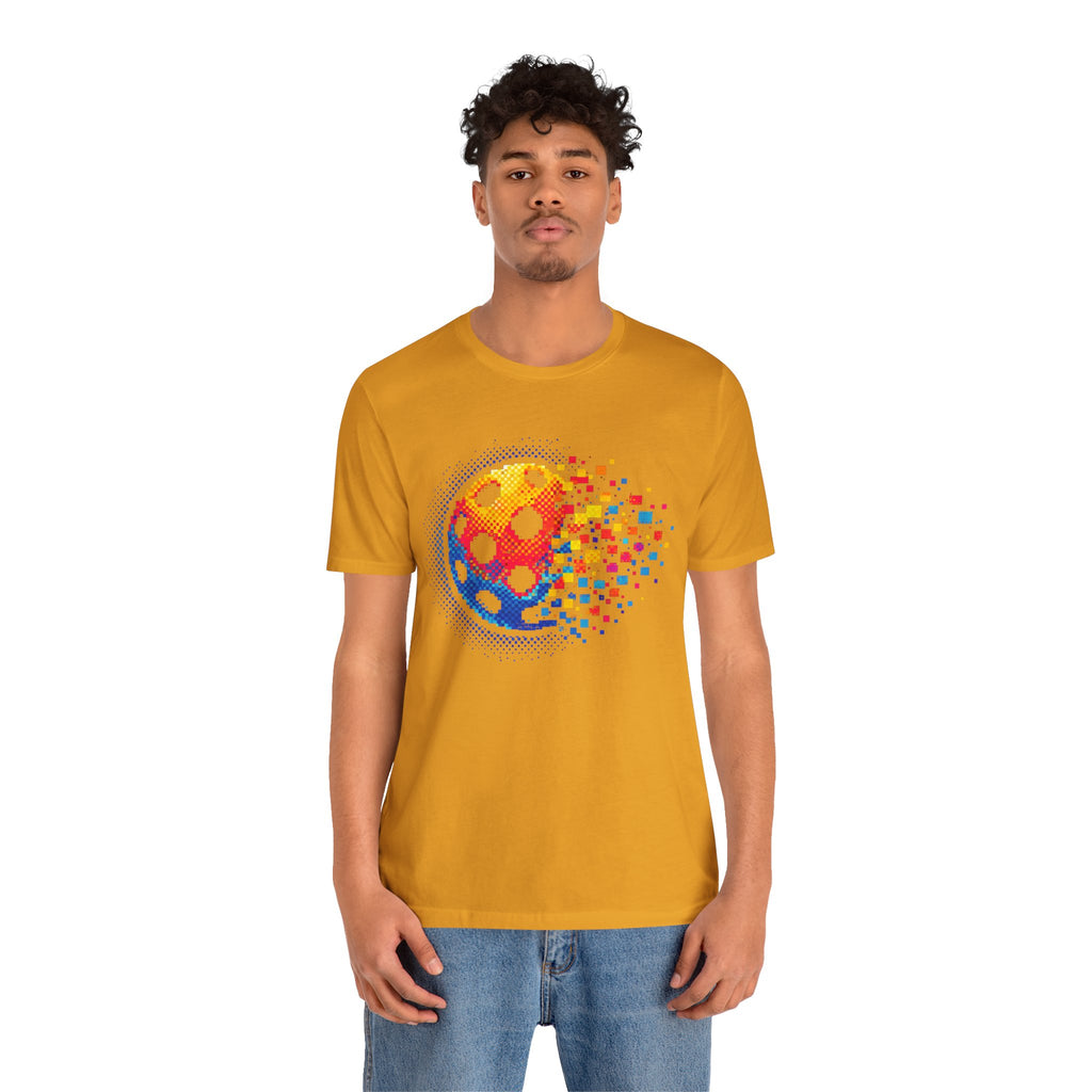Matrix Burst Pickleball Tee featuring retro court graphic, casual T-shirt in vibrant print, ideal for pickleball enthusiasts.