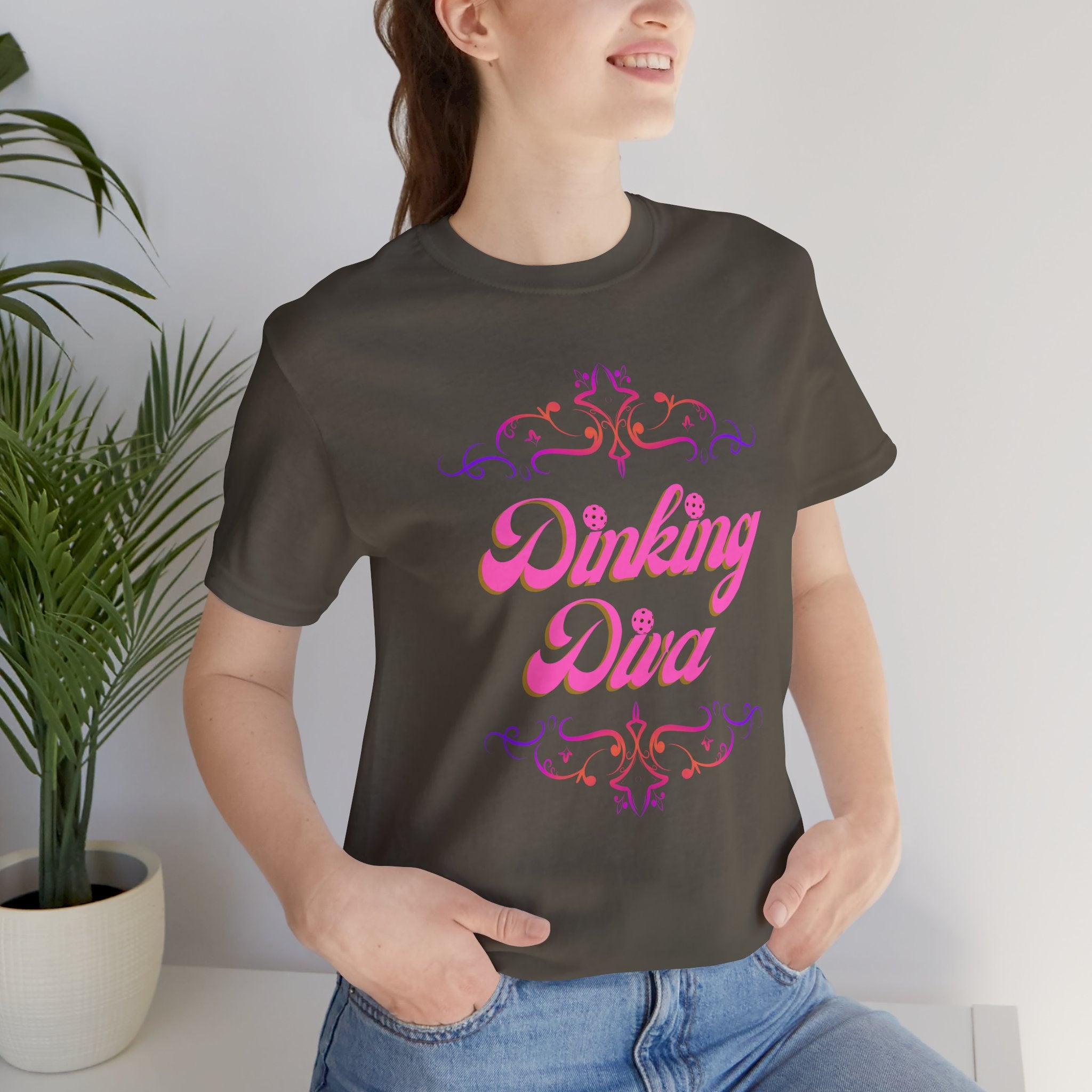 Dinking Diva Pickleball Tee, Pink Filigree Design, Soft & Elegant Sports T-shirt, 7 Colors - Unisex sizing - Small to 3XL