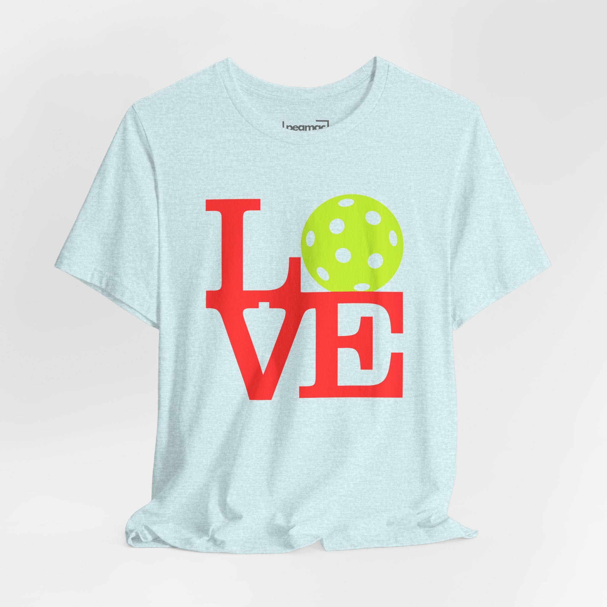 Neon pop art LOVE Pickleball T-shirt by Printify featuring bold colorful graphics on a premium cotton tee.