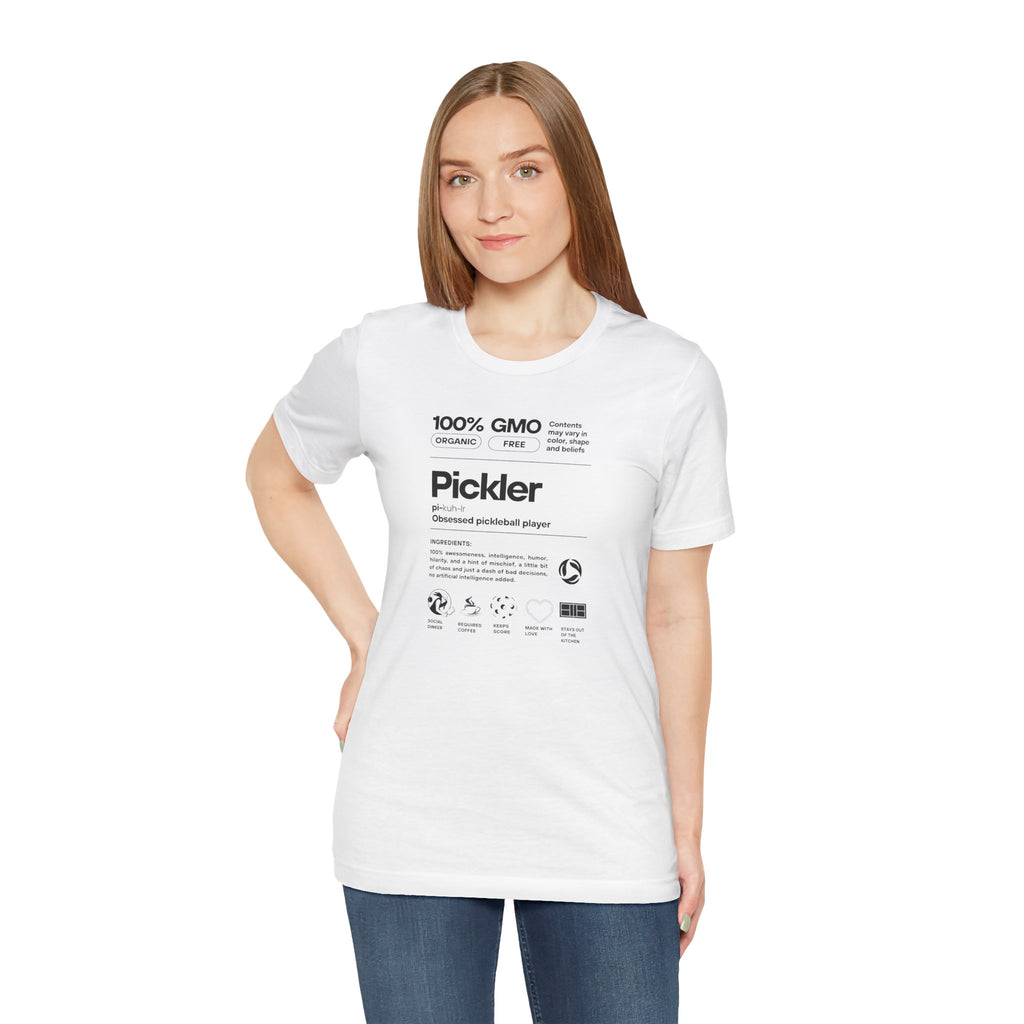 Women's Pickler Funny Definitions T-Shirt featuring black text, lightweight activewear design, perfect for pickleball enthusiasts.