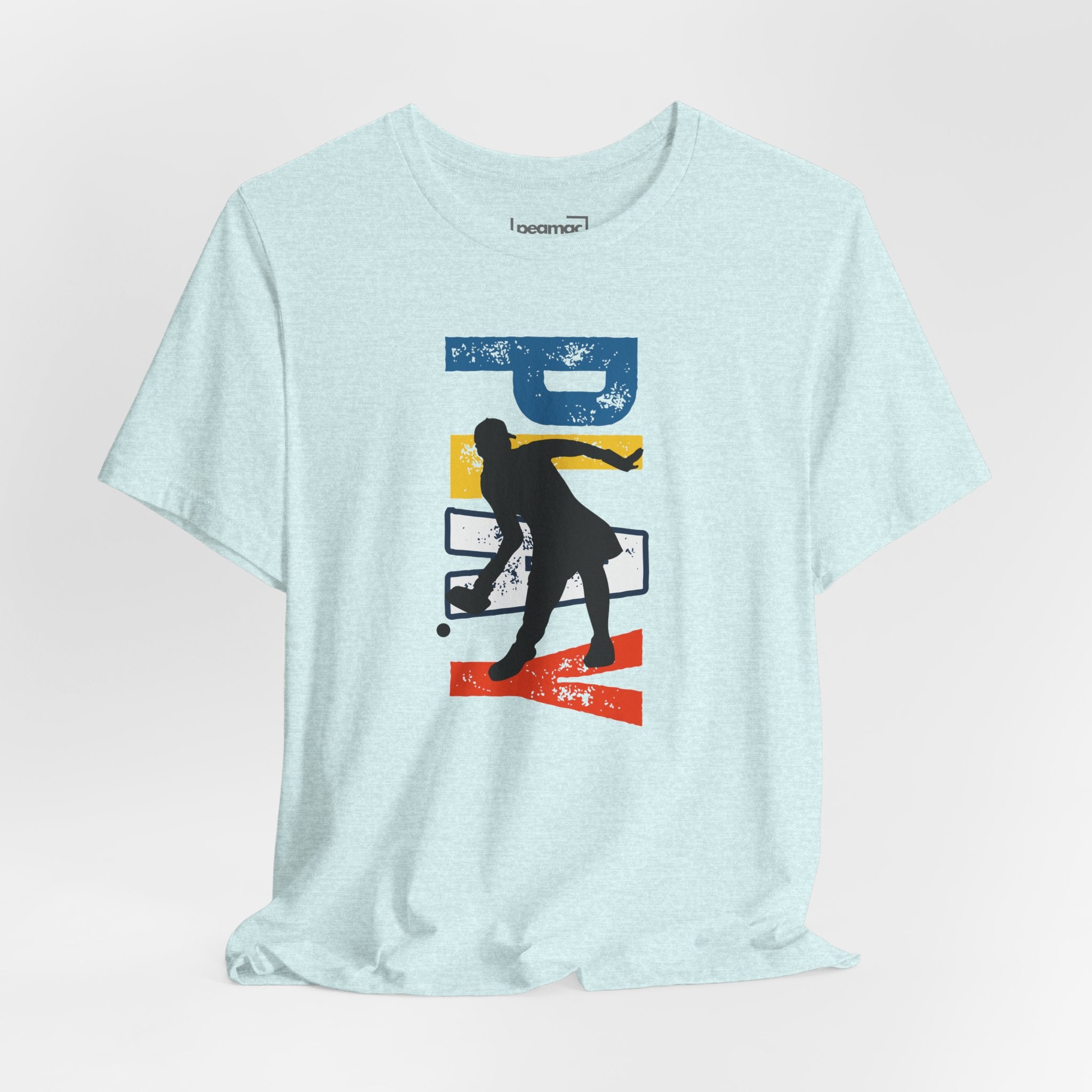 Women's retro-inspired pickleball T-shirt with vertical 'PICKLEBALL' back print, casual fit and comfortable fabric.