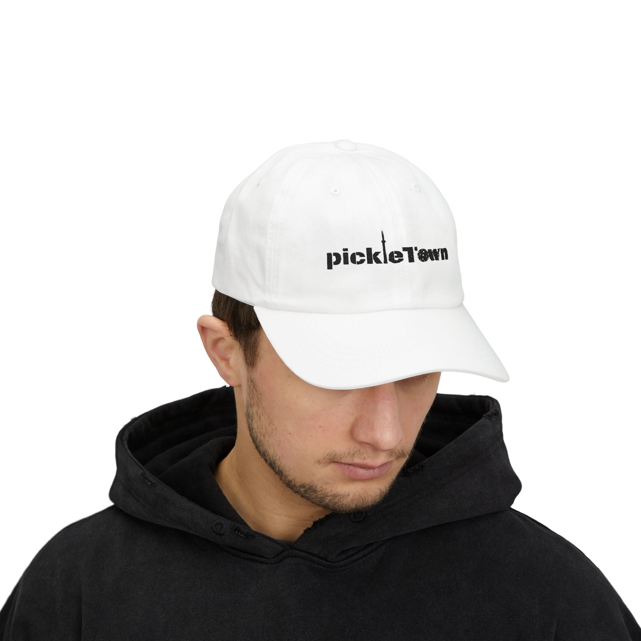 Embroidered PickleTown Toronto classic baseball hat in five colors with adjustable brass buckle, casual unisex cap by Printify.
