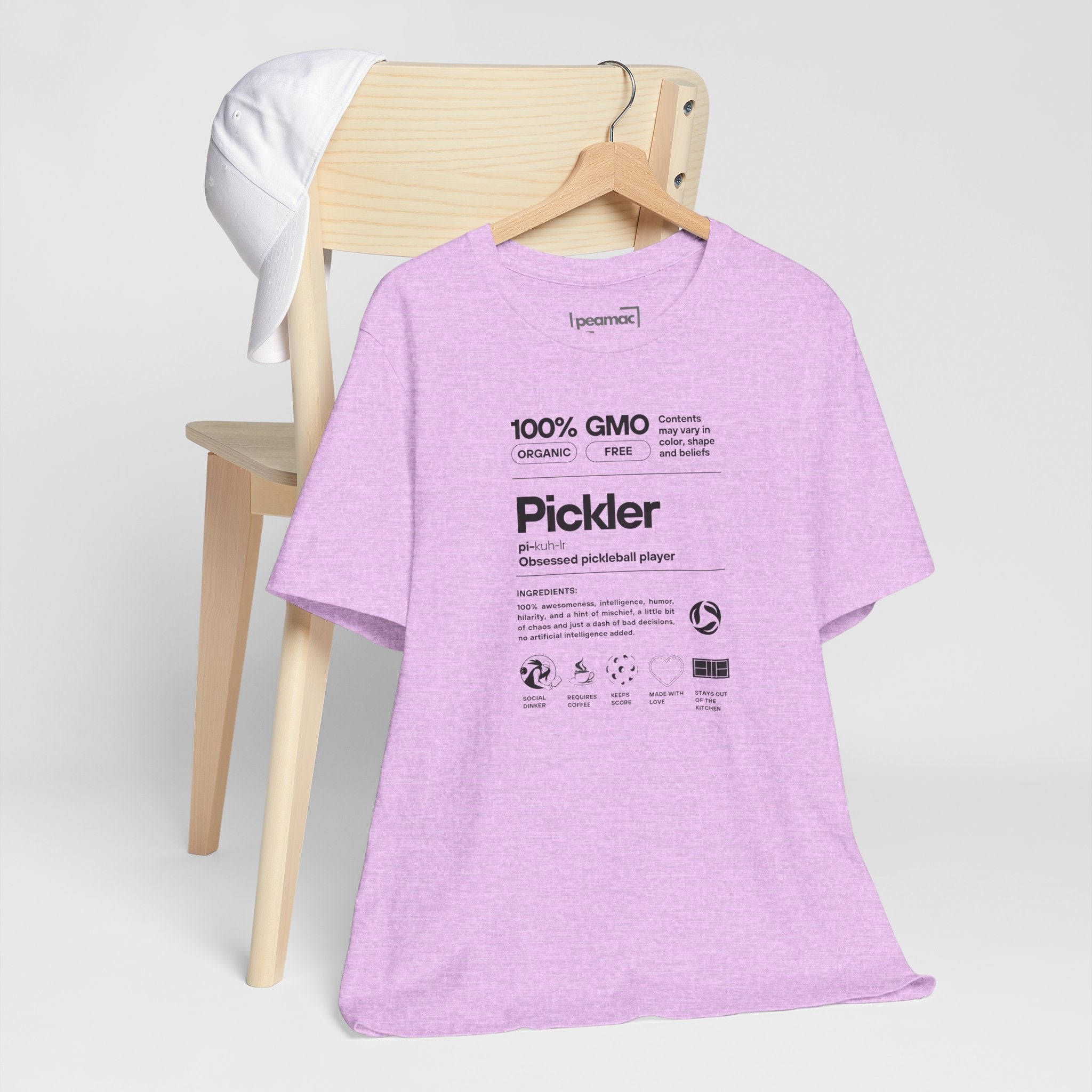 Women's Pickler Funny Definitions T-Shirt by Printify featuring black pickleball-themed text on lightweight activewear.