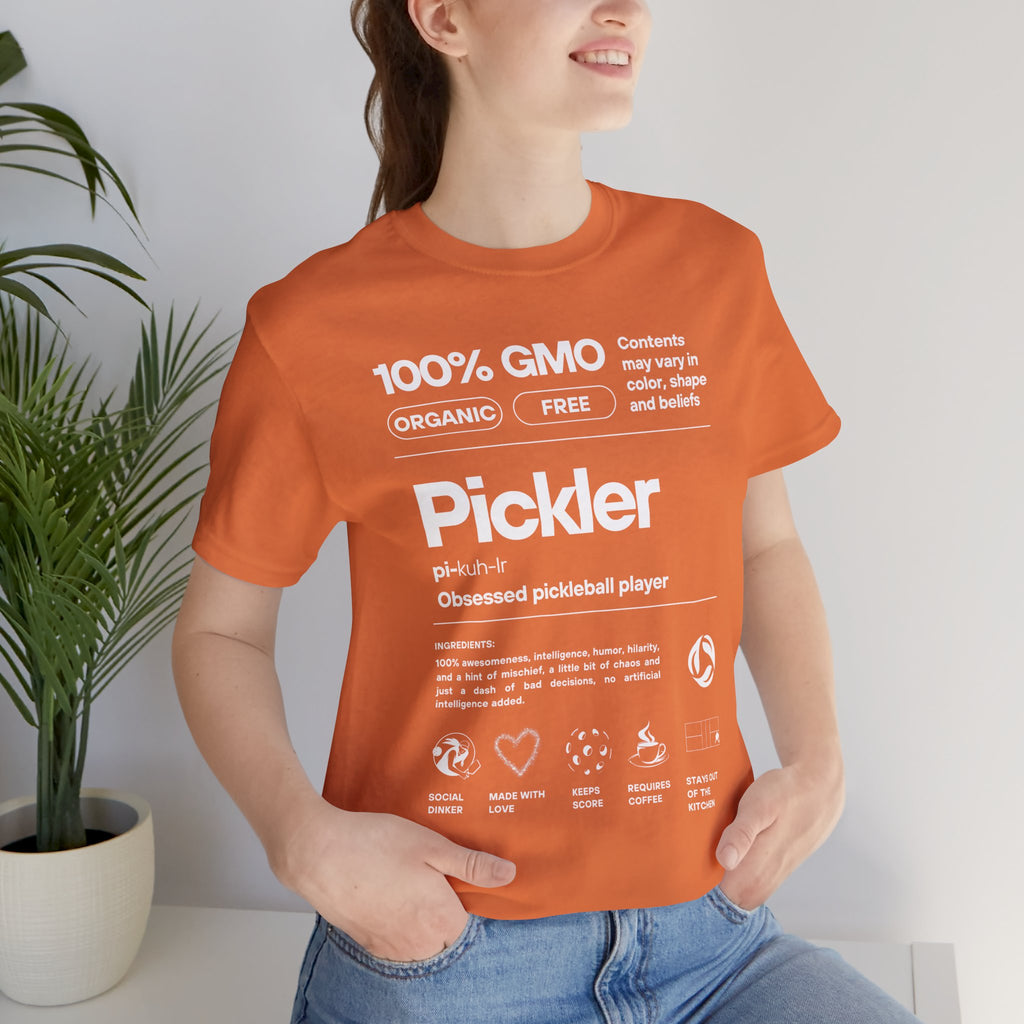 Women's Pickler Funny Definitions T-Shirt featuring white text, lightweight activewear ideal for pickleball enthusiasts by Printify.