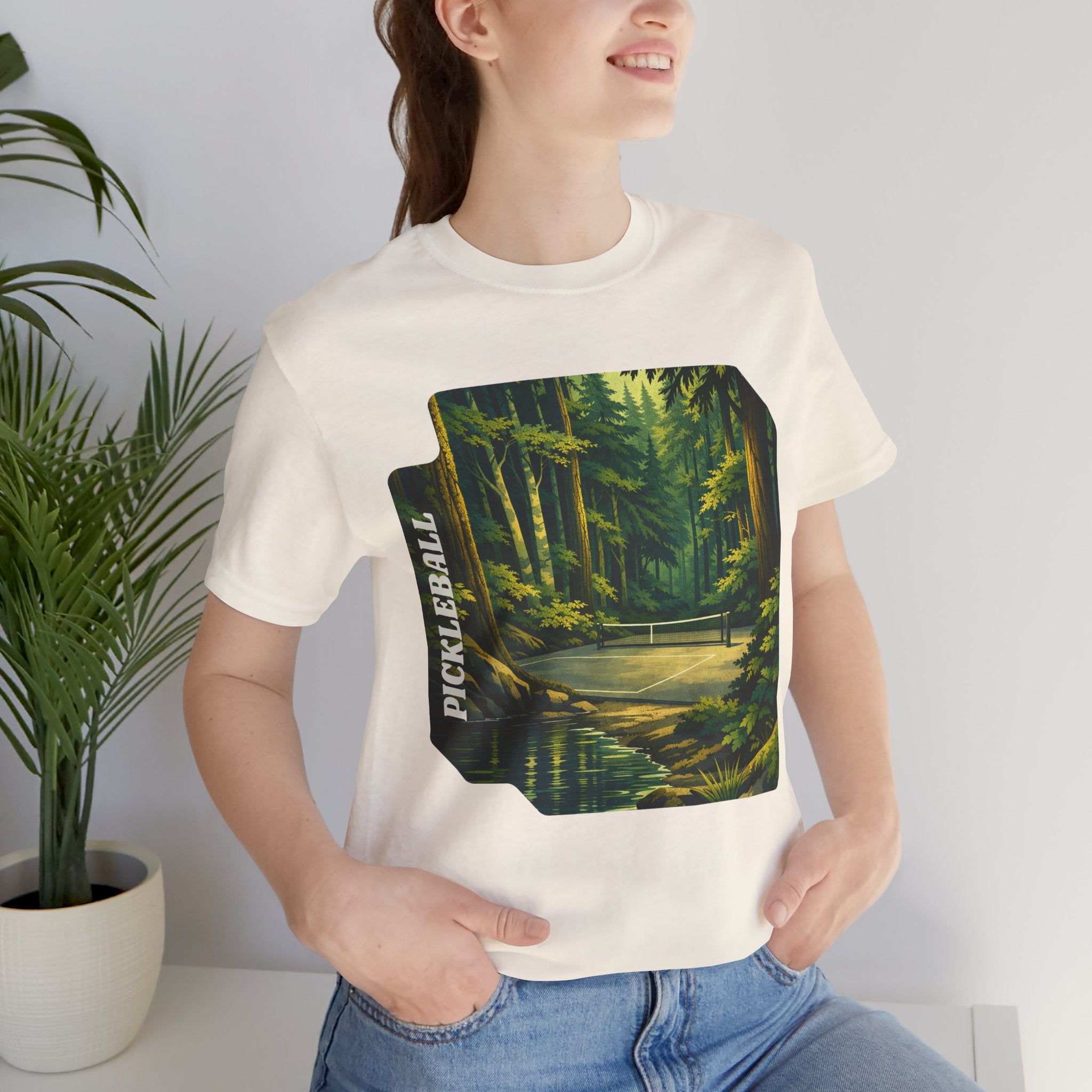 Unisex Hidden Forest Pickleball T-Shirt from Printify featuring a Bainbridge Island tribute design on a comfortable tee.