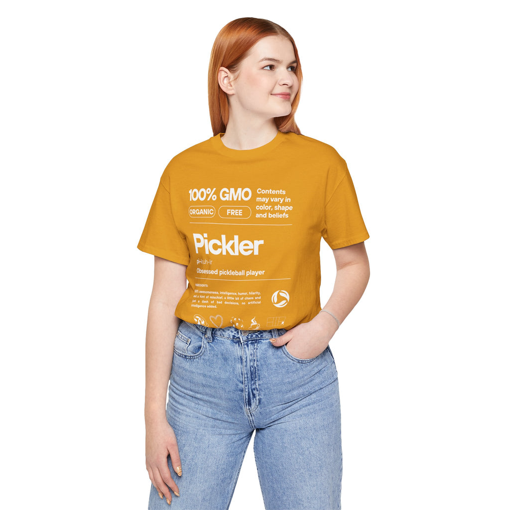 Women's Pickler Funny Definitions T-Shirt featuring white text, lightweight activewear, perfect for pickleball enthusiasts.