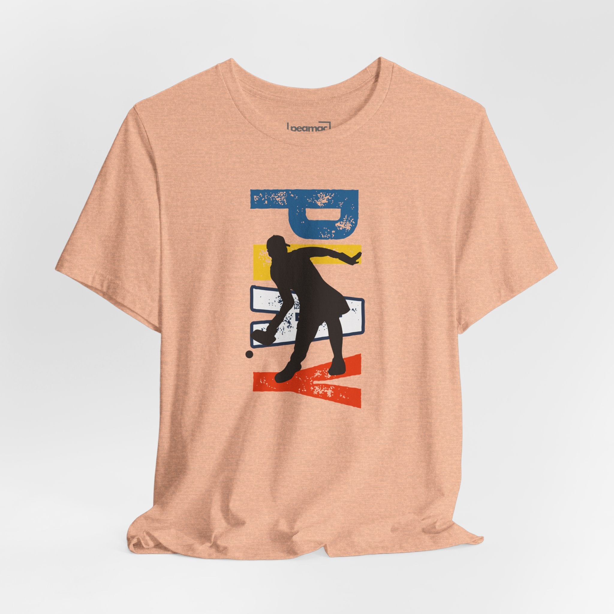 Women's retro-inspired pickleball T-shirt with vertical "PICKLEBALL" back print by Printify, featuring a classic sporty design.