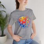 Matrix Burst Pickleball Tee with retro court graphic, lightweight cotton T-shirt by Printify featuring vibrant pickleball design.