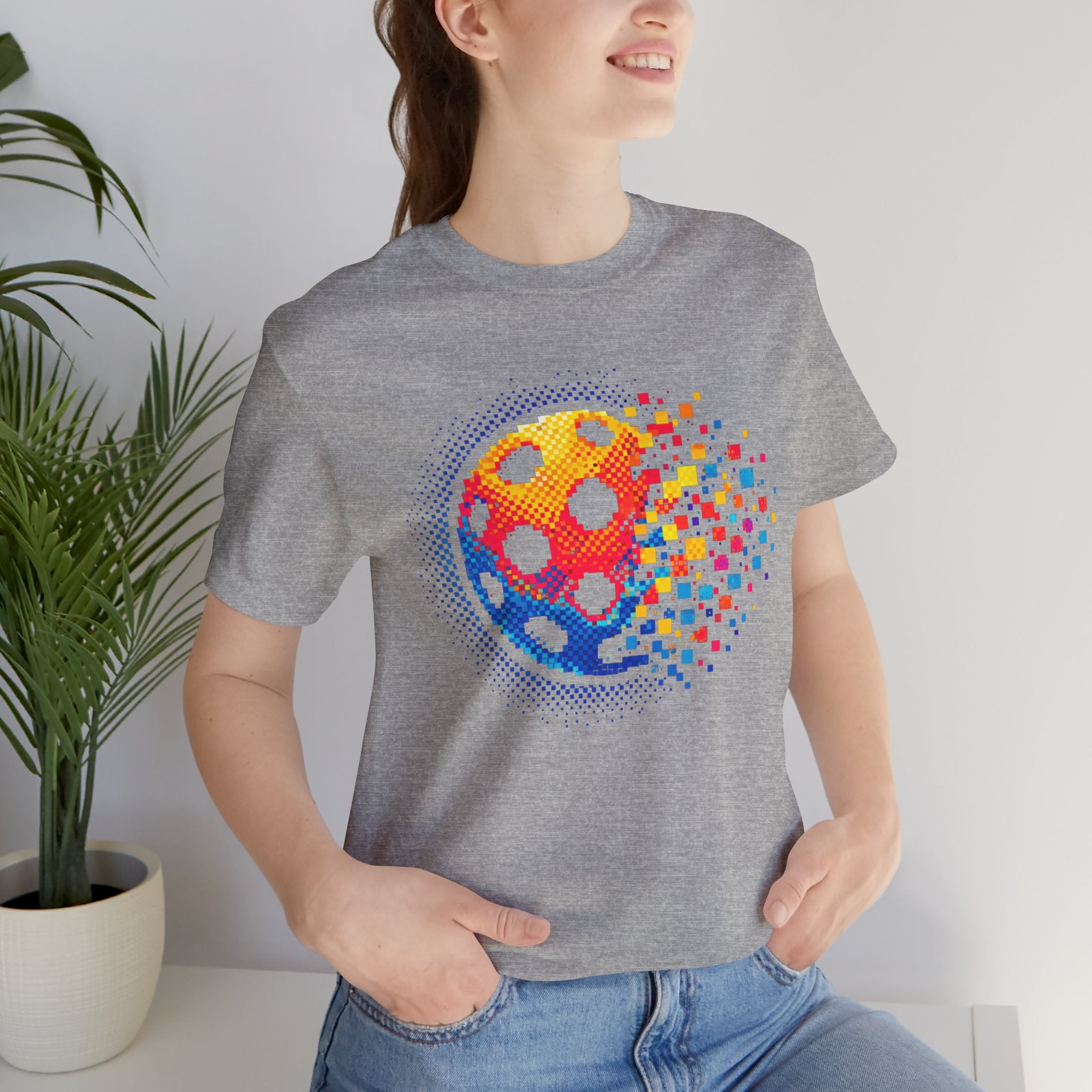 Matrix Burst Pickleball Tee with retro court graphic, lightweight cotton T-shirt by Printify featuring vibrant pickleball design.