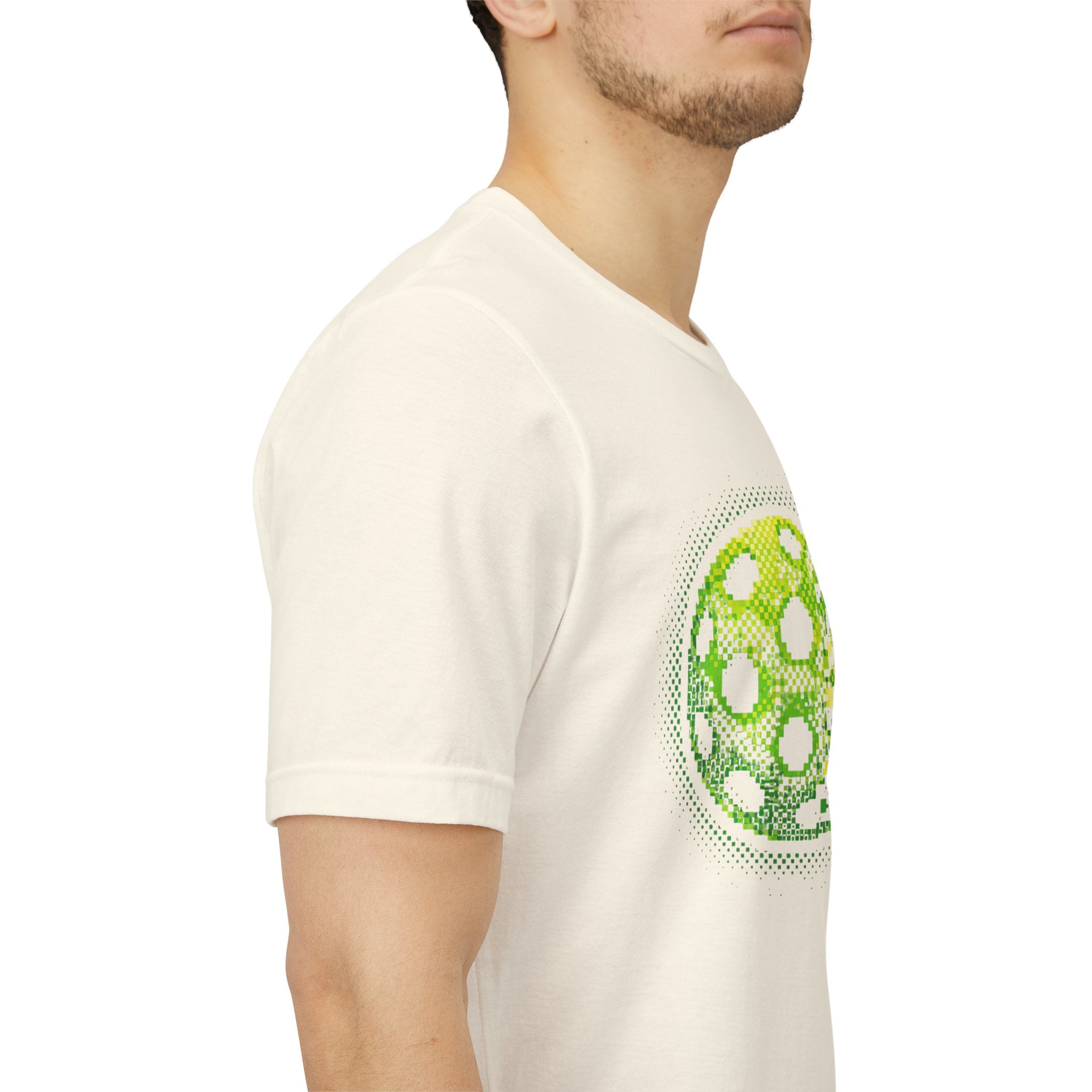 Green Matrix Burst Pickleball T-shirt with retro court graphic, casual crewneck design, by Printify.