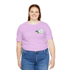 Personalized Pickleball T-shirt with custom name and club logo on the paddle graphic, by Printify.