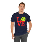 Love Pickleball neon pop art T-shirt by Printify featuring colorful pickleball design on a premium casual tee.