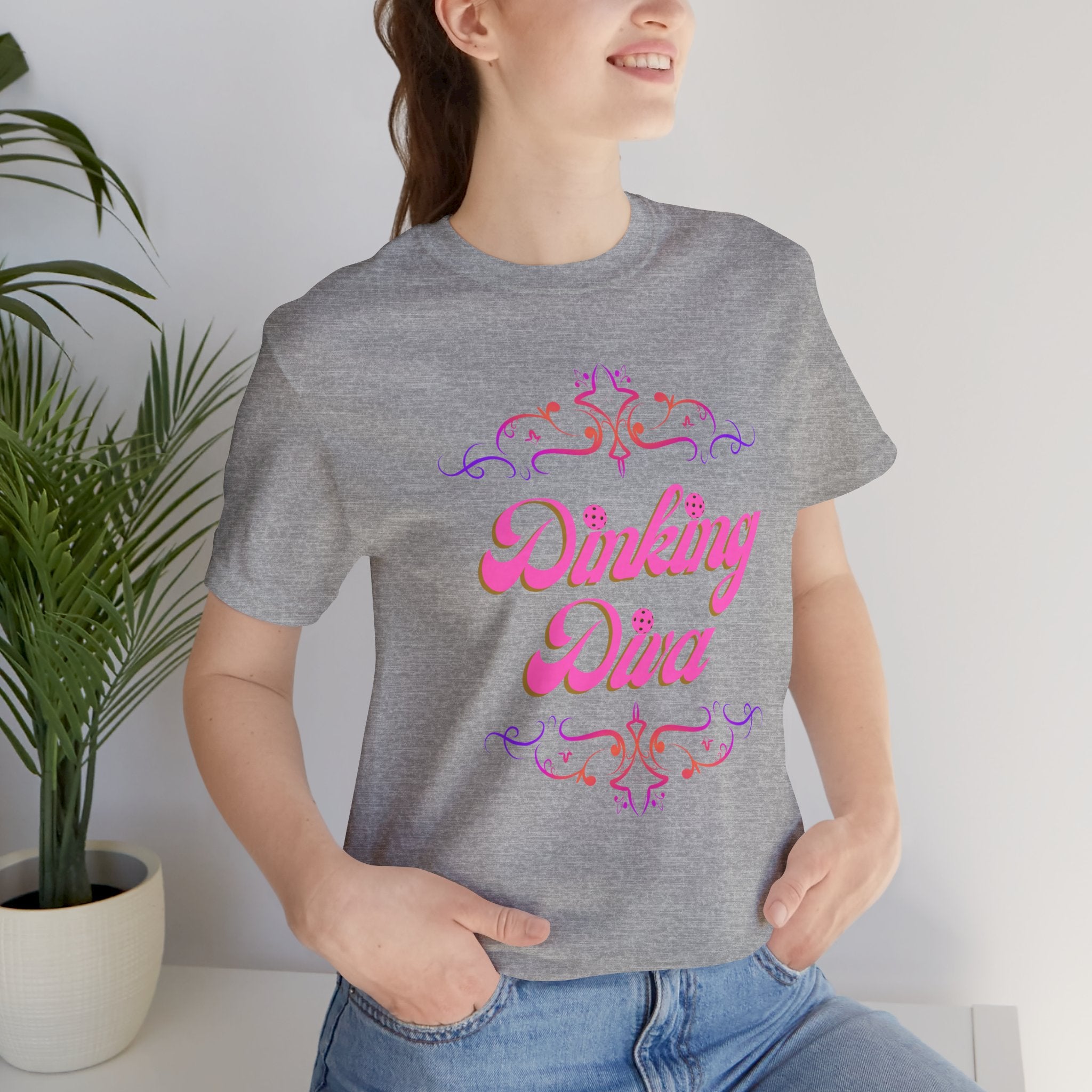 Dinking Diva Pickleball Tee, Pink Filigree Design, Soft & Elegant Sports T-shirt, 7 Colors - Unisex sizing - Small to 3XL
