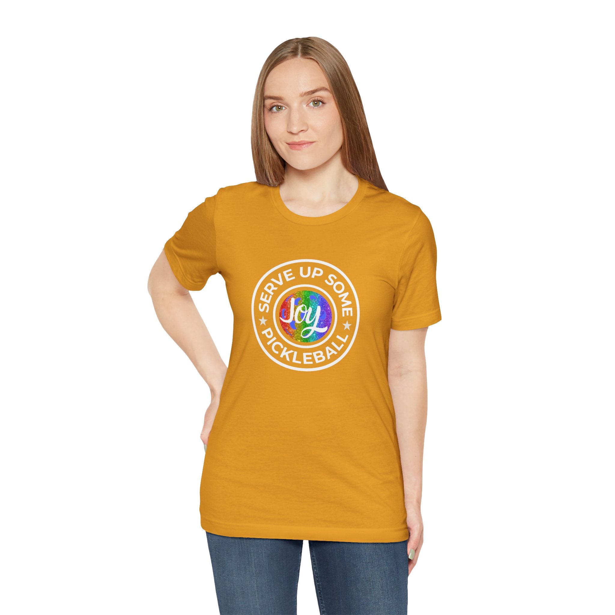LGBTQ2 pride pickleball T-shirt by Printify featuring colorful rainbow design and playful pickleball graphics on a comfortable cotton tee.
