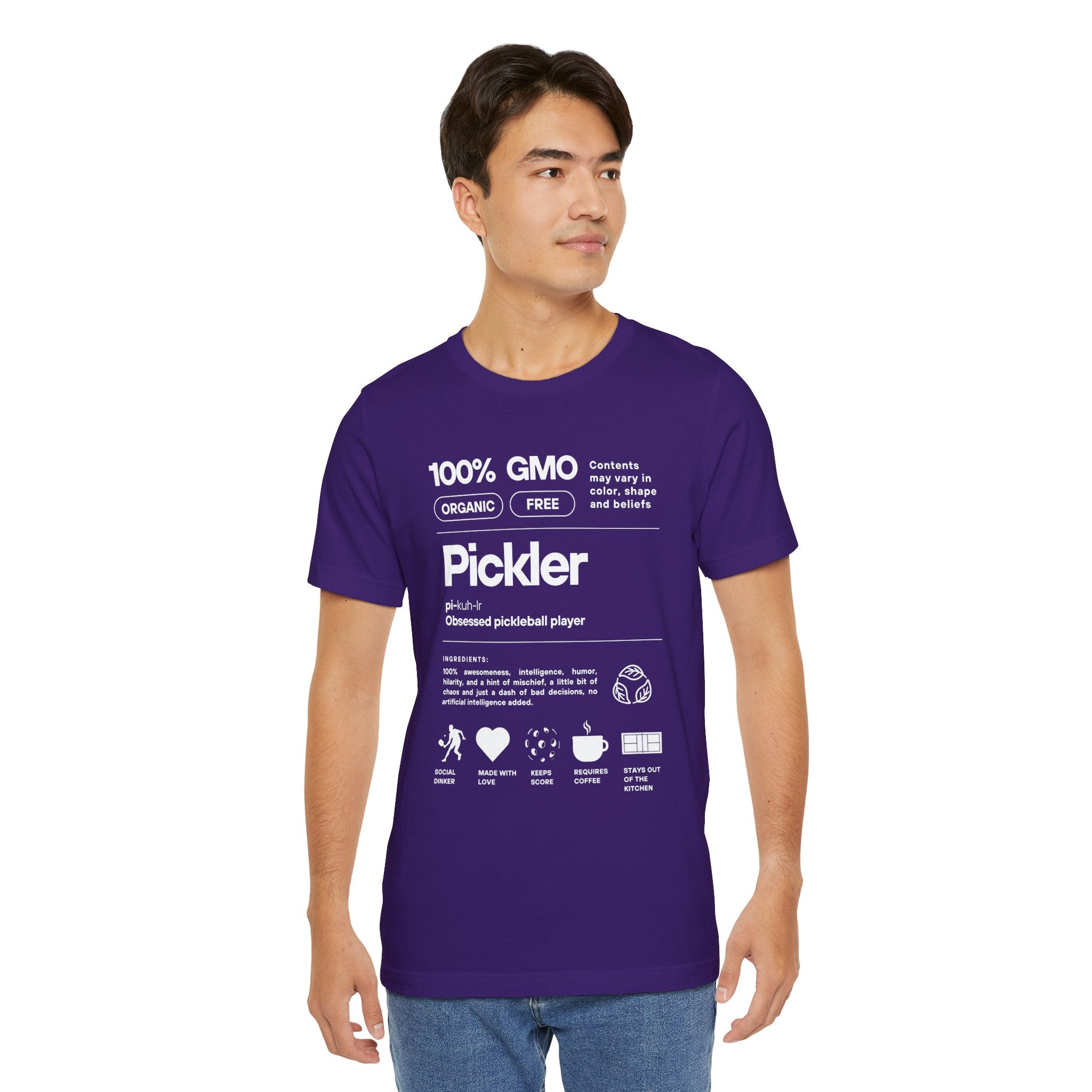 Men's Pickler Funny Definitions T-Shirt by Printify featuring playful white text on a lightweight activewear tee for pickleball enthusiasts.