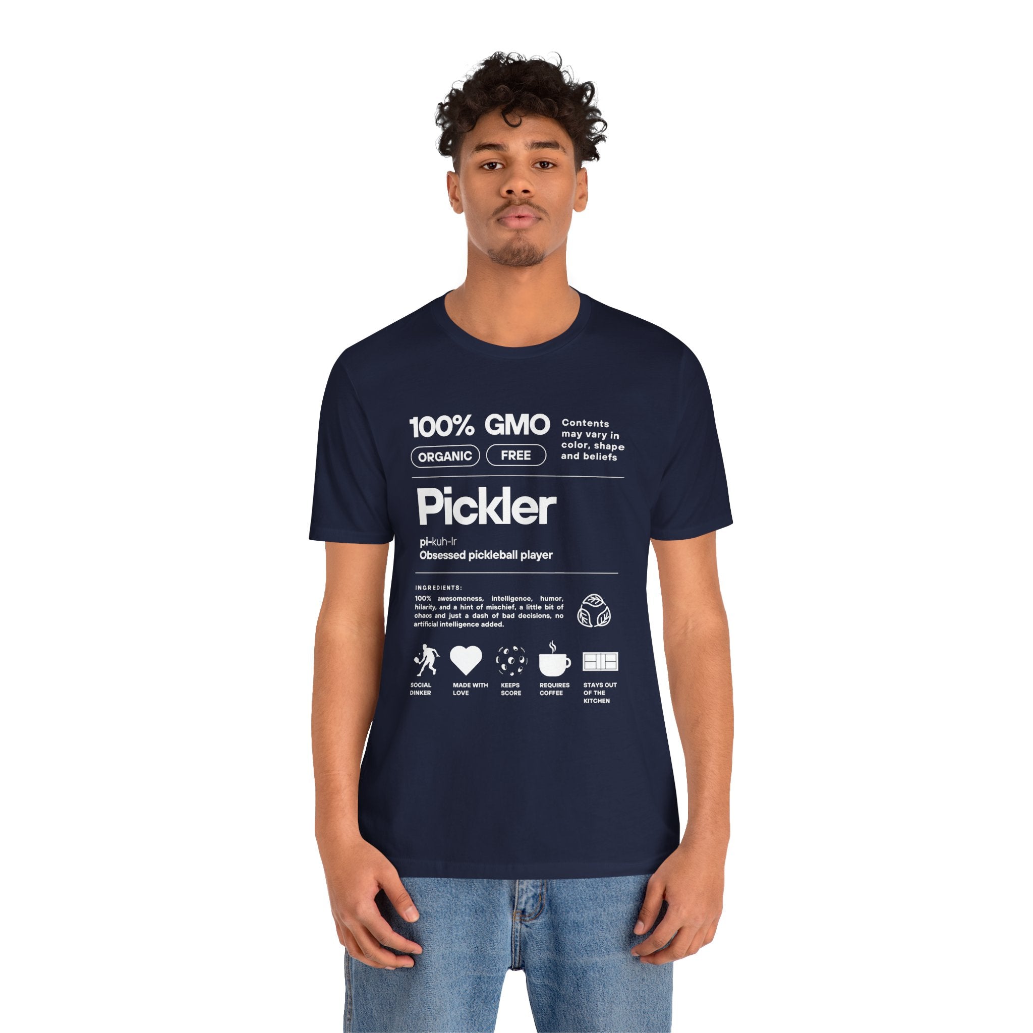 Men's white Pickler Funny Definitions T-shirt featuring pickleball-themed text, lightweight activewear by Printify.