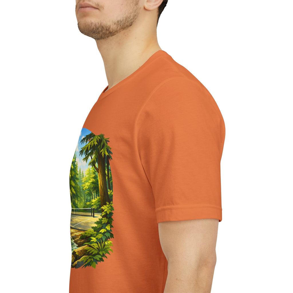 Unisex Hidden Forest Pickleball T-Shirt with Bainbridge Island tribute print, casual cotton tee, Printify brand.
