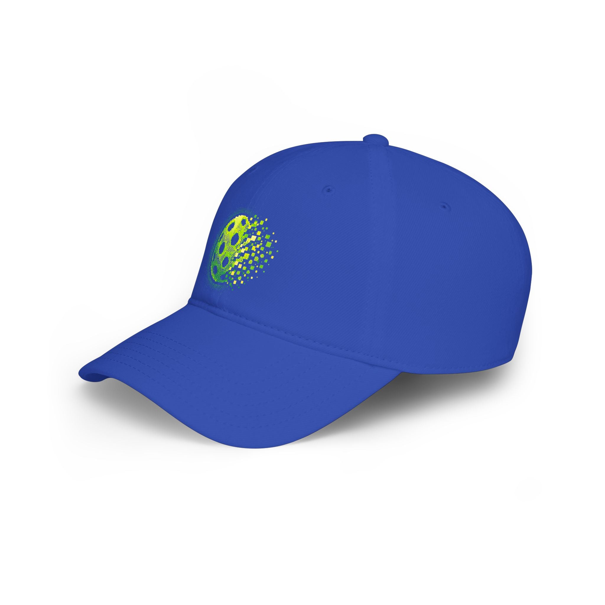 Pixelated Pickleball Cap in neon green, low profile cotton baseball hat with print design, ideal for casual sportswear.