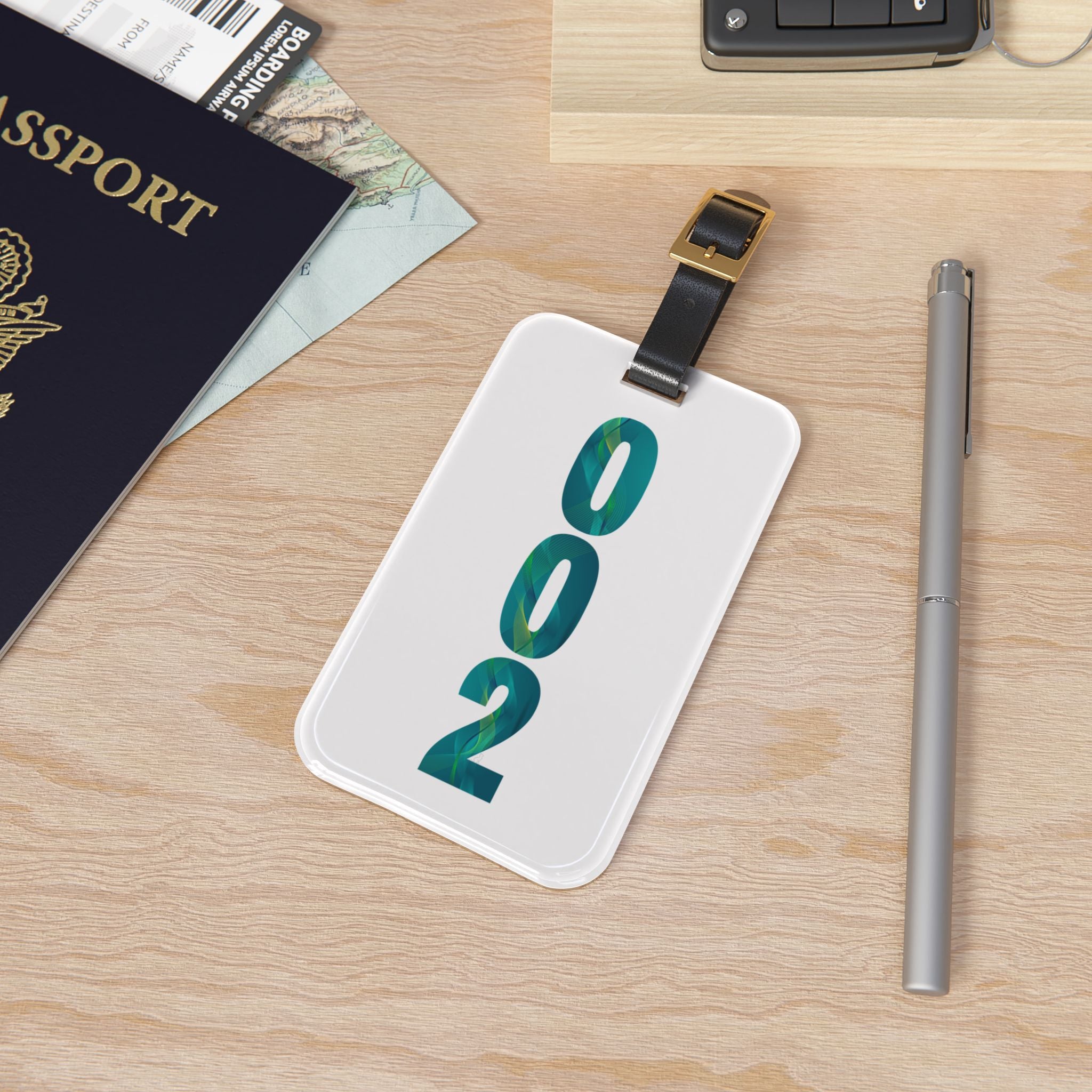 Pickleball luggage tag from Printify with court ID label, durable accessory for travel and sports gear identification.