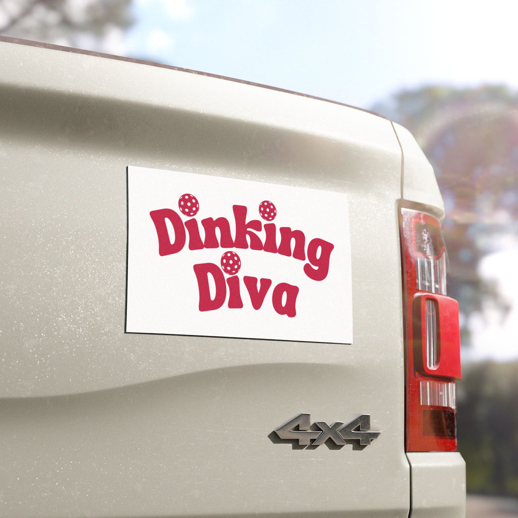 Dinking Diva pickleball car magnet, 7.5 x 4.5 inches, decorative home decor accessory featuring playful pickleball theme.