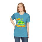 Neon orange and electric green pickleball rally T-shirt with court graphic by Printify, casual sportswear for active play