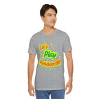 Neon orange and electric green pickleball rally T-shirt with court graphic by Printify, casual athletic wear for sports enthusiasts.