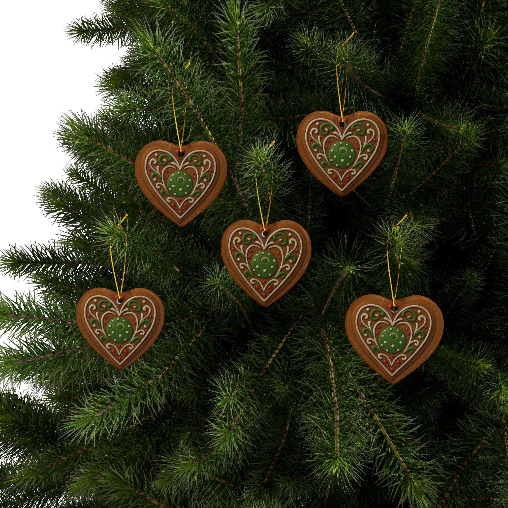 Decorative pickleball Christmas ornaments featuring gingerbread style shapes, festive holiday decor for gift-giving and home decoration.