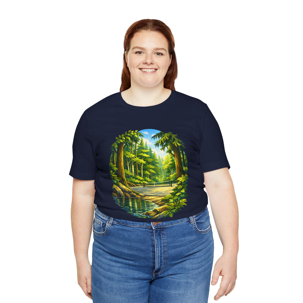 Unisex Hidden Forest Pickleball T-Shirt featuring a Bainbridge Island tribute design in a casual, printed style.