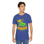 Neon orange and electric green Pickleball Rally T-shirt with court graphic, made by Printify, casual athletic style.