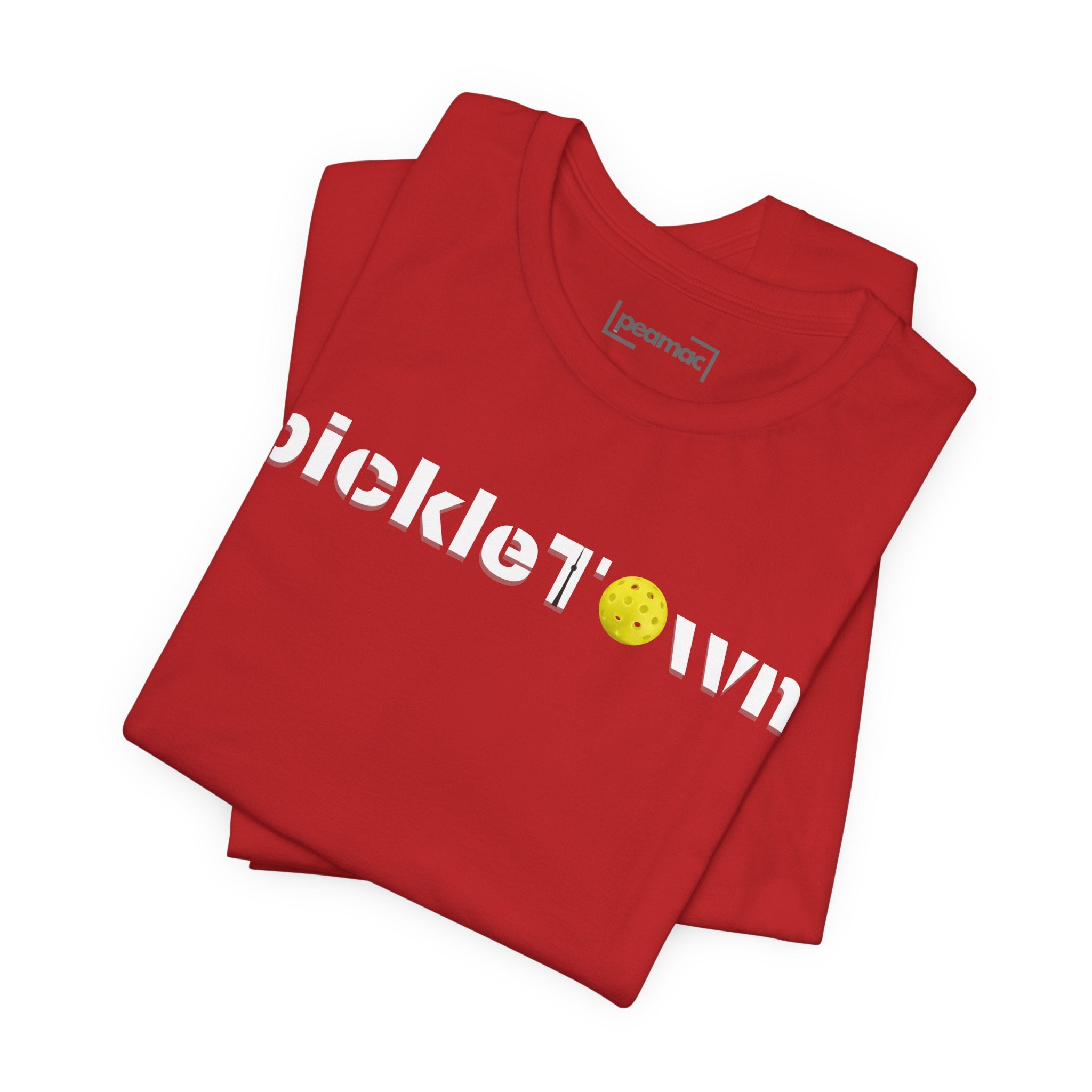 Toronto PickleTown T-Shirt featuring CN Tower and Pickleball 'O' design, casual unisex tee from Printify.
