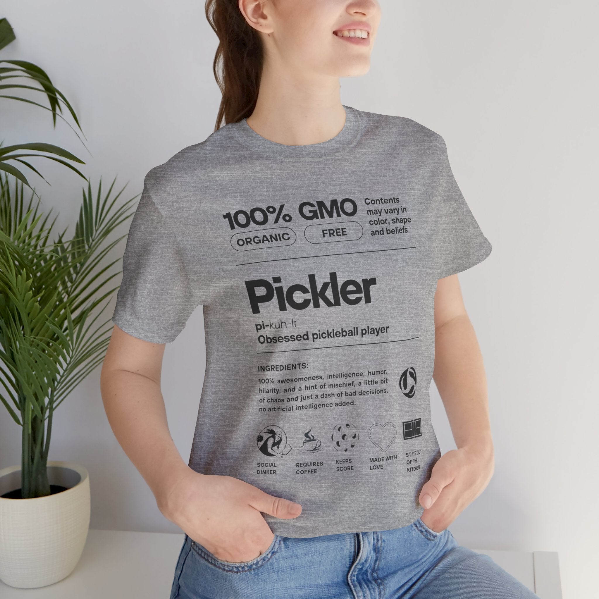 Women's Pickler Funny Definitions T-Shirt with black text, lightweight activewear perfect for pickleball enthusiasts.