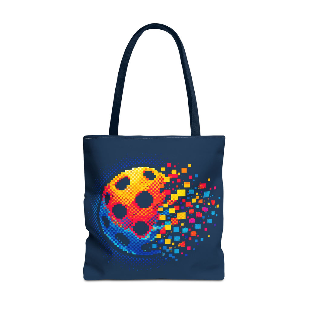 Matrix Burst Pickleball Large Navy Tote Bag — Retro Digital Pickleball Design