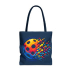 Matrix Burst Pickleball Large Navy Tote Bag — Retro Digital Pickleball Design