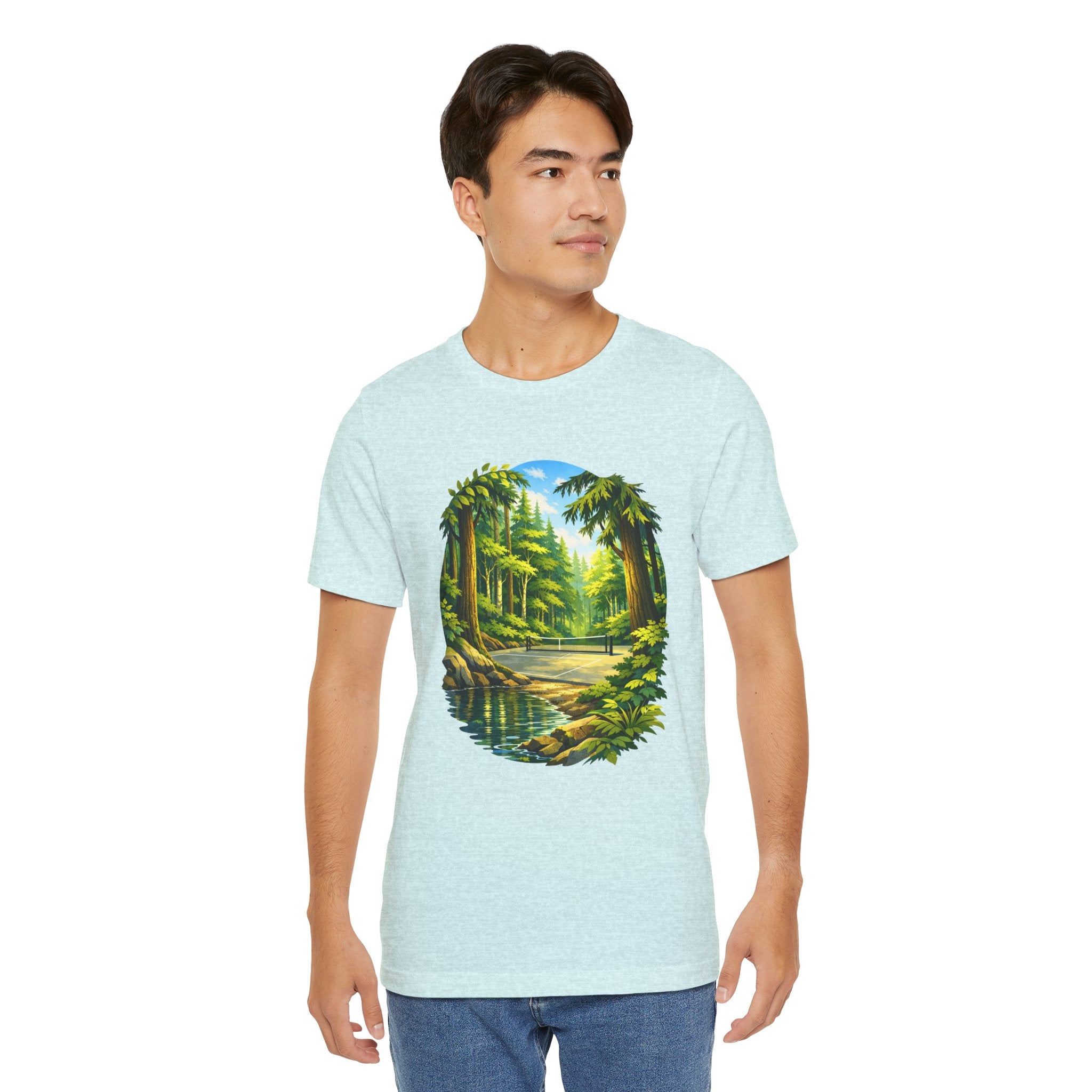 Unisex Hidden Forest Pickleball T-Shirt featuring Bainbridge Island Tribute design, made by Printify, shown in natural color.