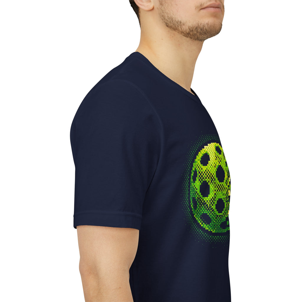 Green Matrix Burst Pickleball T-shirt with retro court graphic, casual fit, printed by Printify, ideal for pickleball players and fans.