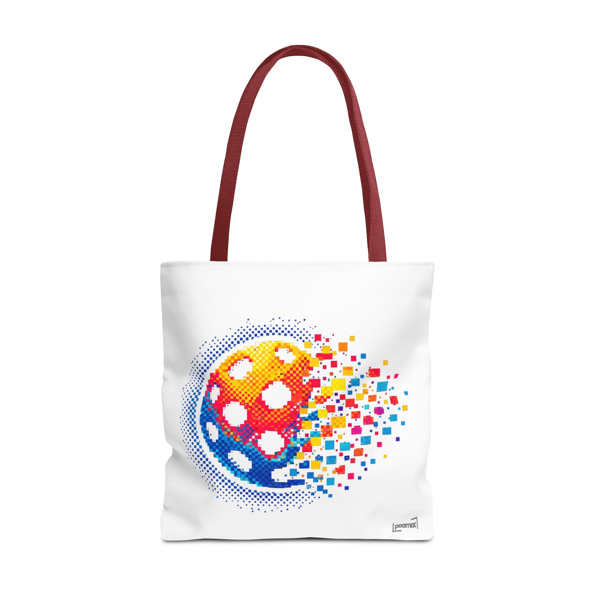 Large tote bag featuring retro digital pickleball design by Printify, perfect for carrying pickleball gear and accessories.