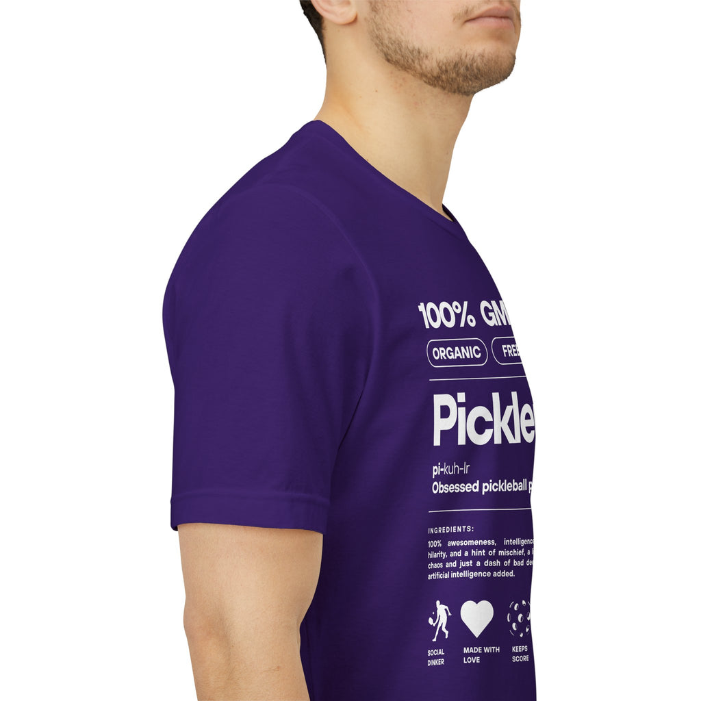 Men's white Pickler Funny Definitions T-shirt with pickleball-themed text, lightweight activewear by Printify.