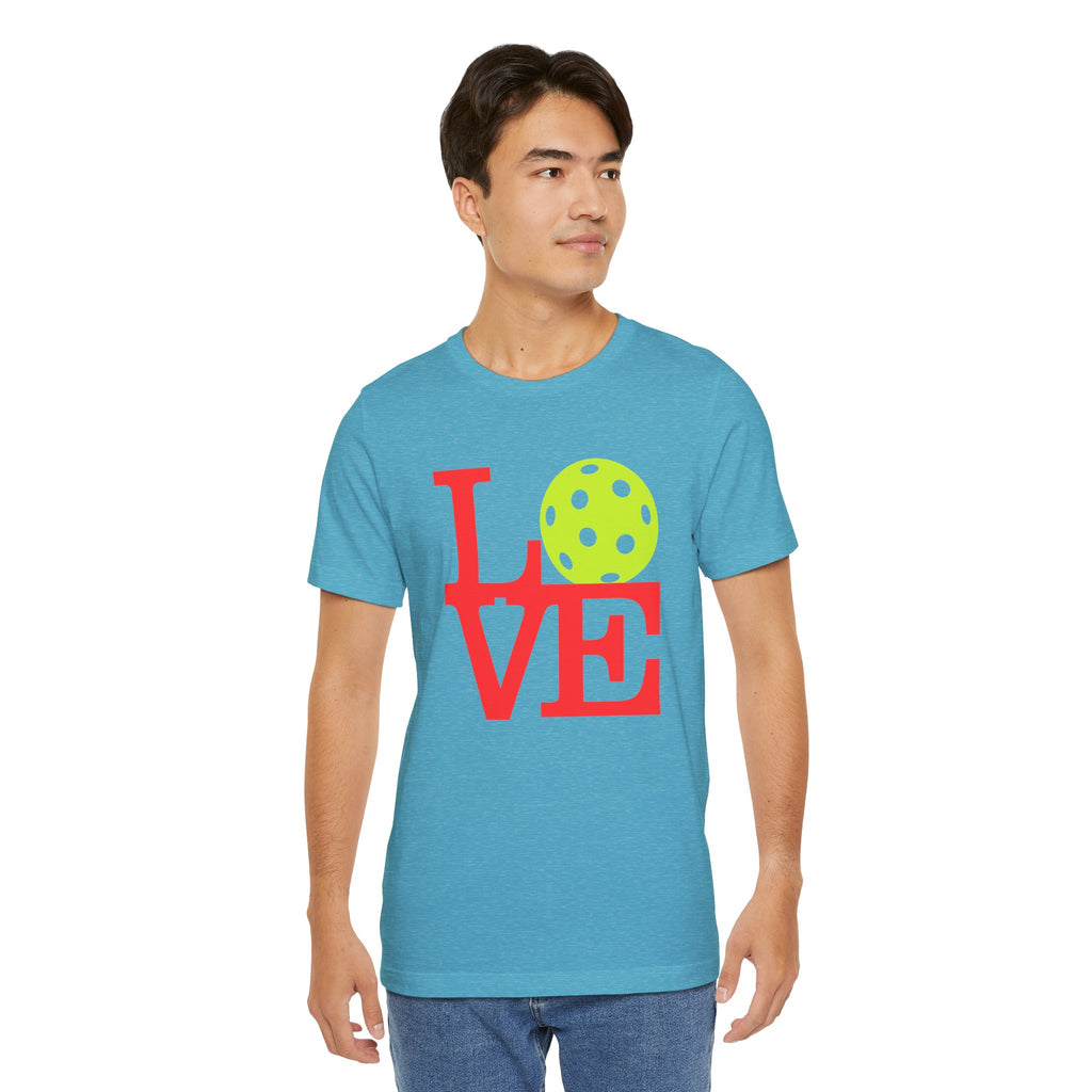 Neon pop art print on Pickleball LOVE T-Shirt by Printify, featuring colorful, vibrant design on a premium casual tee.